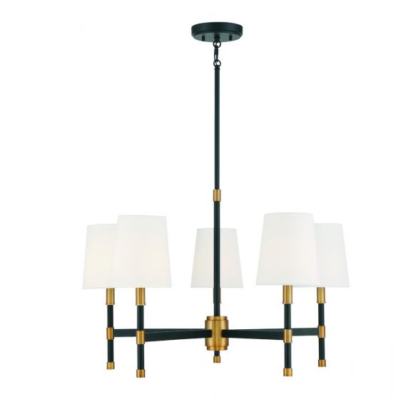 Brody 5-Light Chandelier in Matte Black with Warm Brass Accents