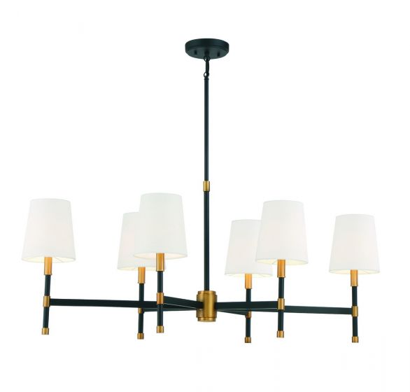 Brody 6-Light Linear Chandelier in Matte Black with Warm Brass Accents