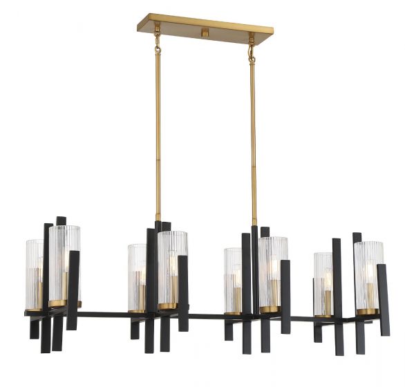 Midland 8-Light Linear Chandelier in Matte Black with Warm Brass Accents