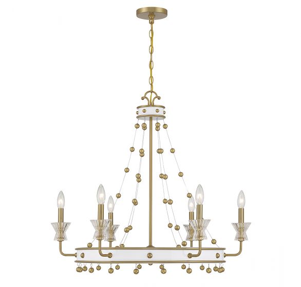 Iris 6-Light Chandelier in White with Warm Brass Accents