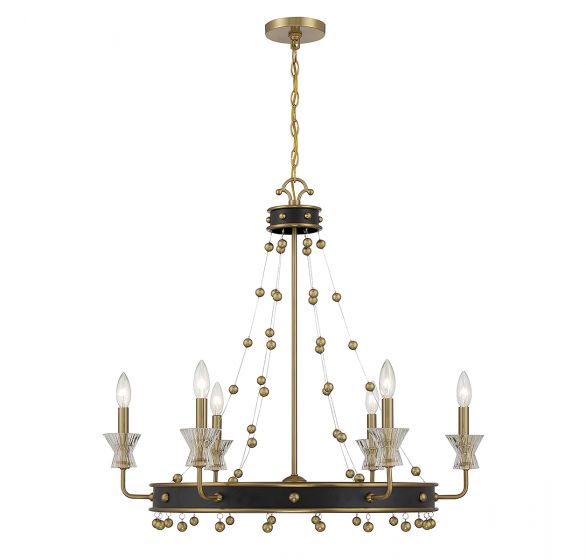 Iris 6-Light Chandelier in Matte Black with Warm Brass Accents