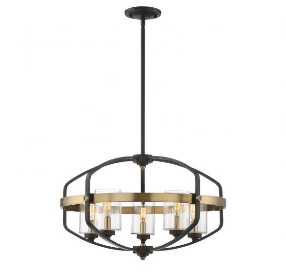 Kirkland 5-Light Pendant in English Bronze and Warm Brass