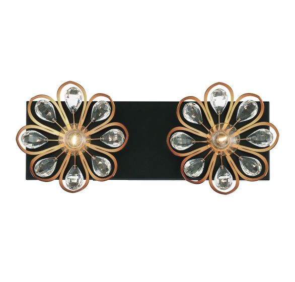 Poppy 2-Light Bathroom Vanity Light in Matte Black with Warm Brass Accents