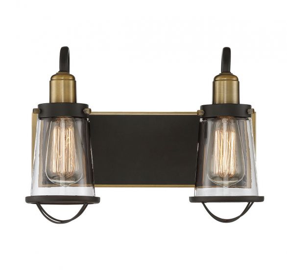 Lansing 2-Light Bathroom Vanity Light in English Bronze and Warm Brass