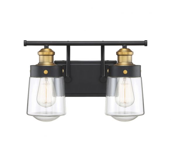 Macauley 2-Light Bathroom Vanity Light in Vintage Black with Warm Brass