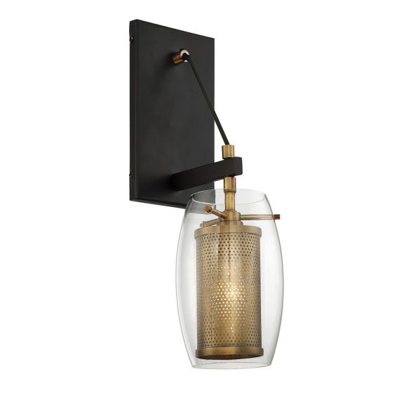 Dunbar 1-Light Wall Sconce in Warm Brass with Bronze Accents