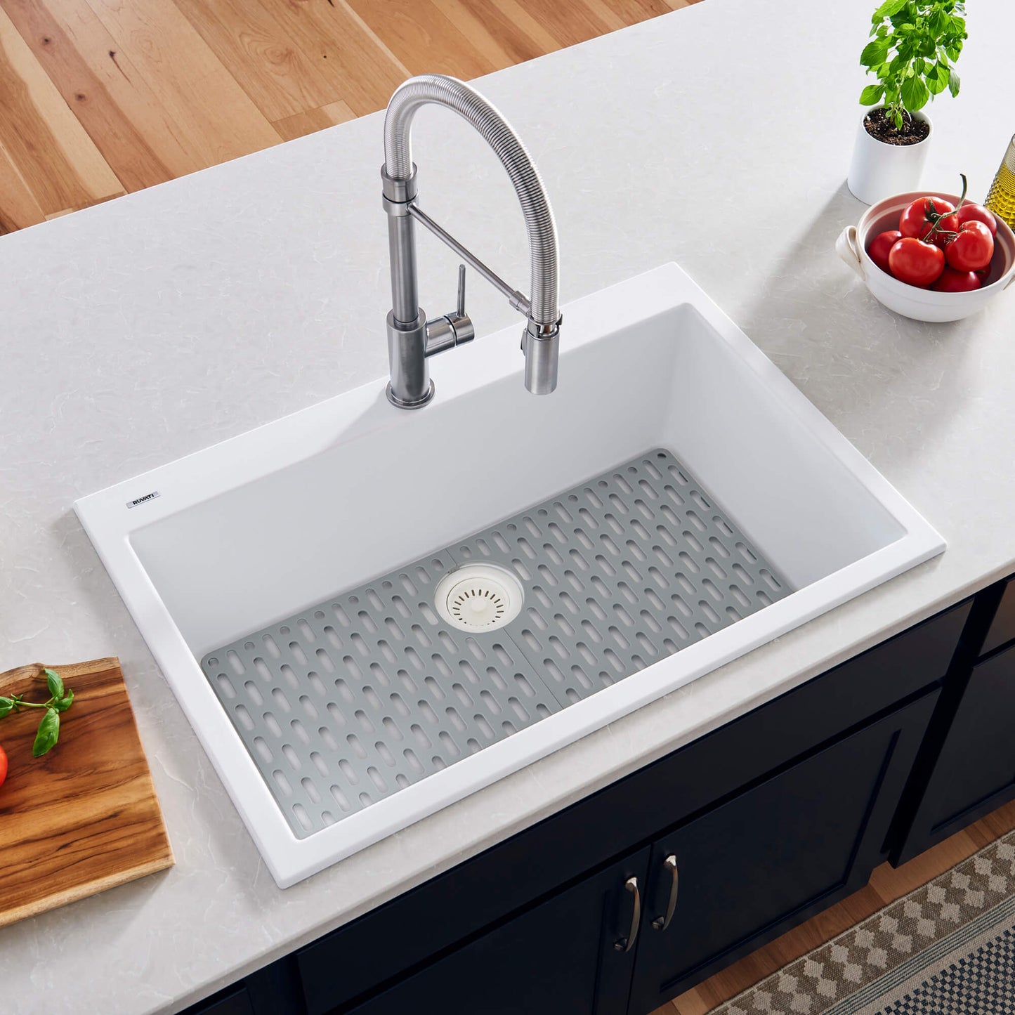 Ruvati 33 x 22 inch epiGranite Drop-in Topmount Granite Composite Single Bowl Kitchen Sink - Arctic White - RVG1080WH