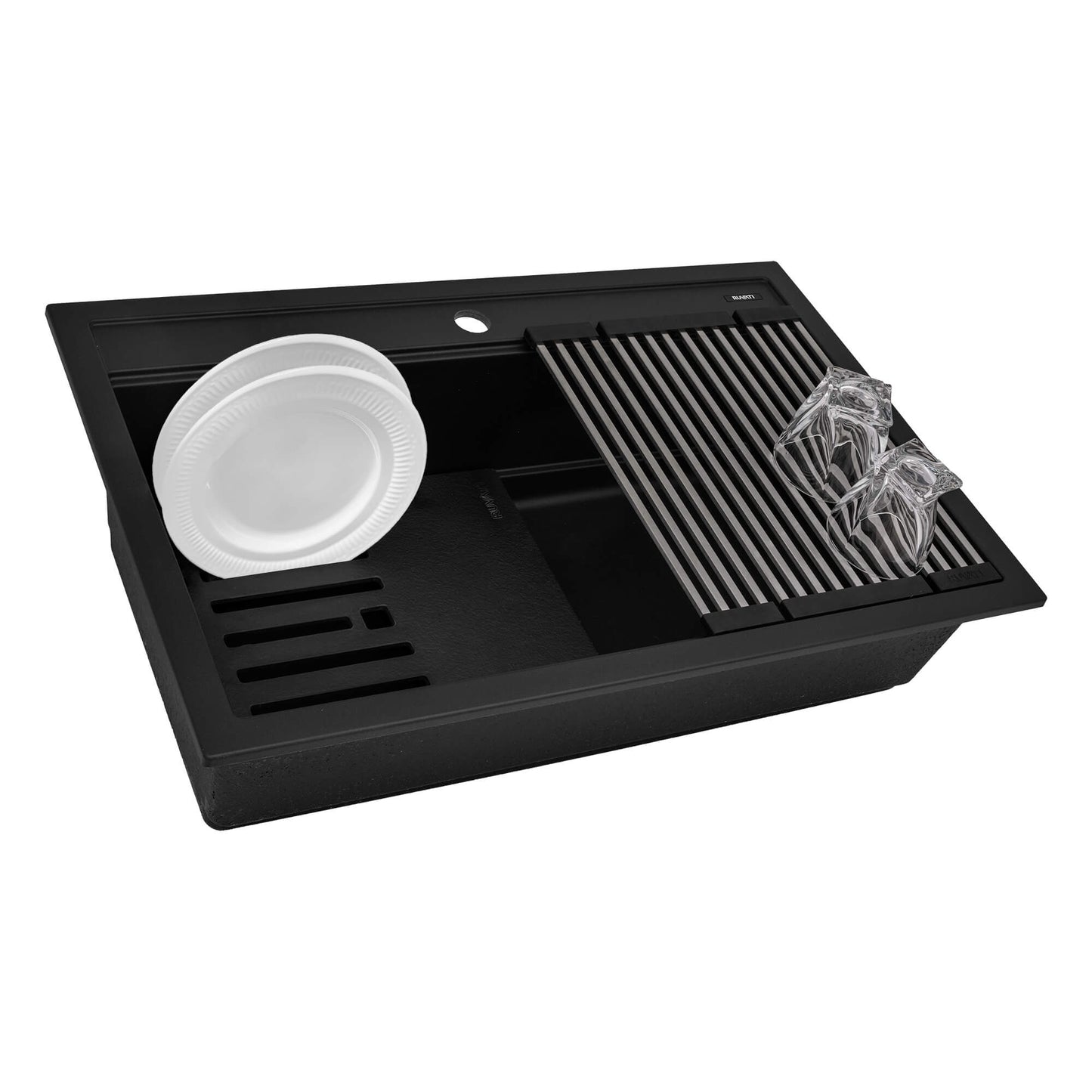 Ruvati 34-inch epiCube Granite Composite Workstation Matte Black Drop-in Topmount Kitchen Sink - RVG1634BK