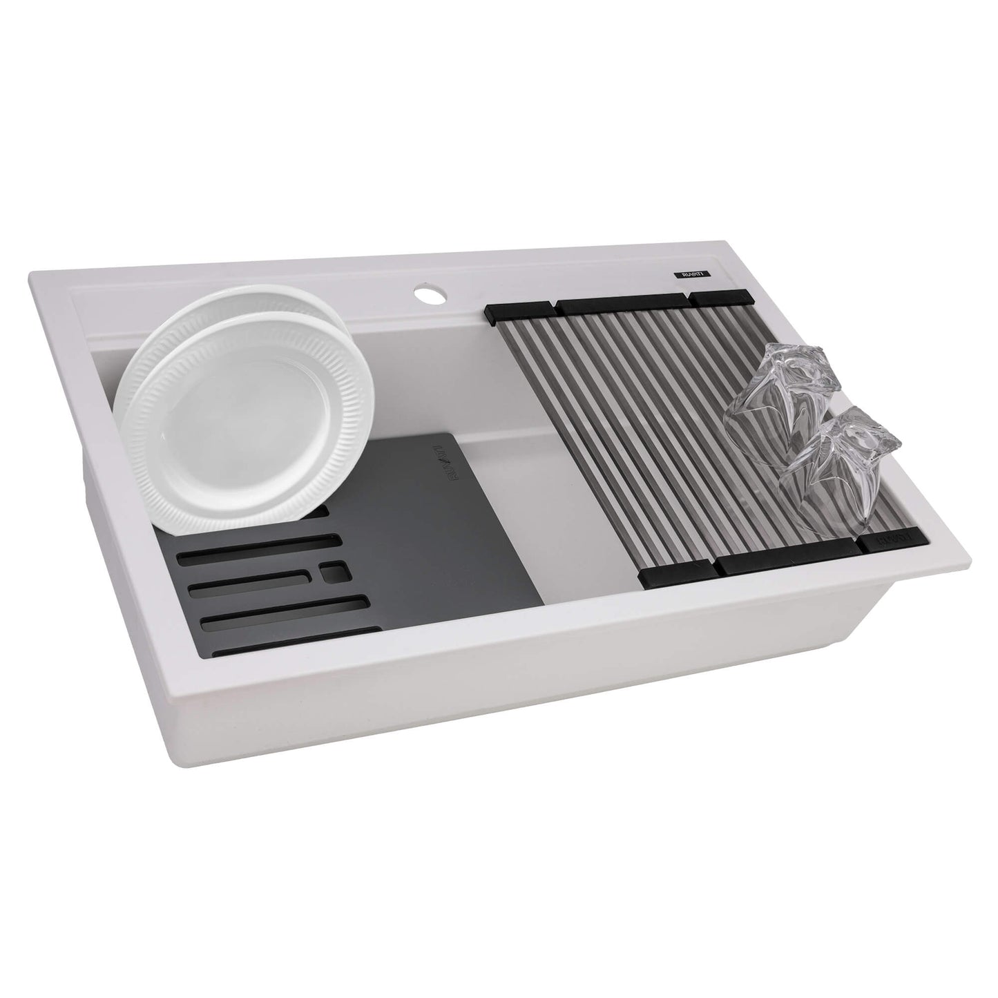 Ruvati 34-inch epiCube Granite Composite Workstation Drop-in Topmount Kitchen Sink Matte White - RVG1634WH