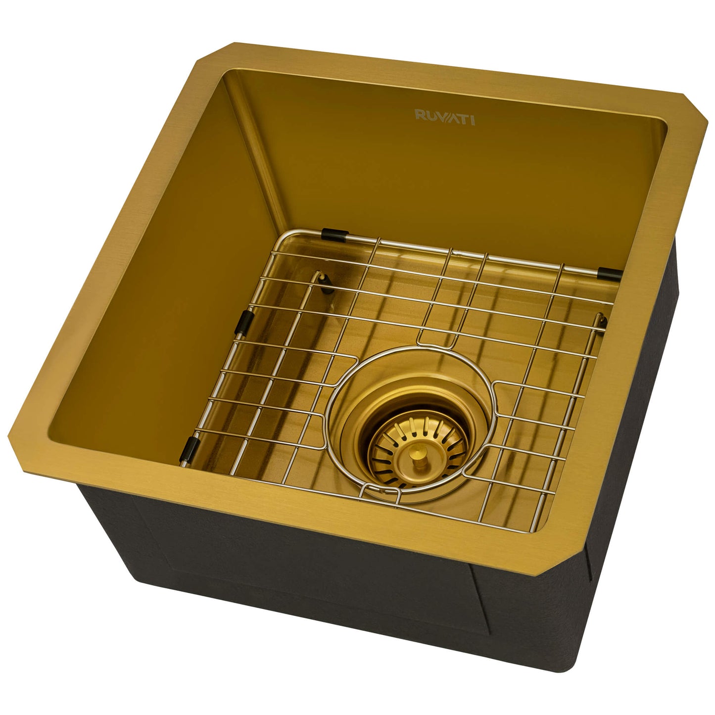 Ruvati 15-inch Polished Brass Matte Gold Stainless Steel Undermount Bar Prep 16 Gauge Kitchen Sink - RVH7015GG