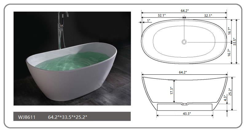 Legion Furniture WJ8611-W 64.2"Solid Surface Bathtub