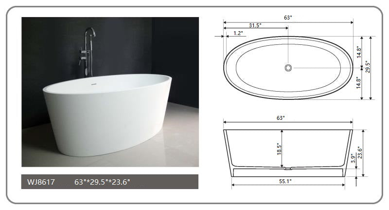 Legion Furniture WJ8617-W 63" Solid Surface Bathtub