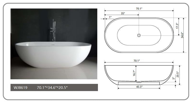 Legion Furniture WJ8619-W 70.1" Bathtub