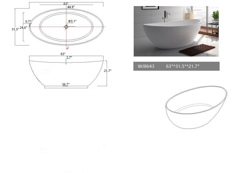 Legion Furniture WJ8643-W 63" Bath Tub