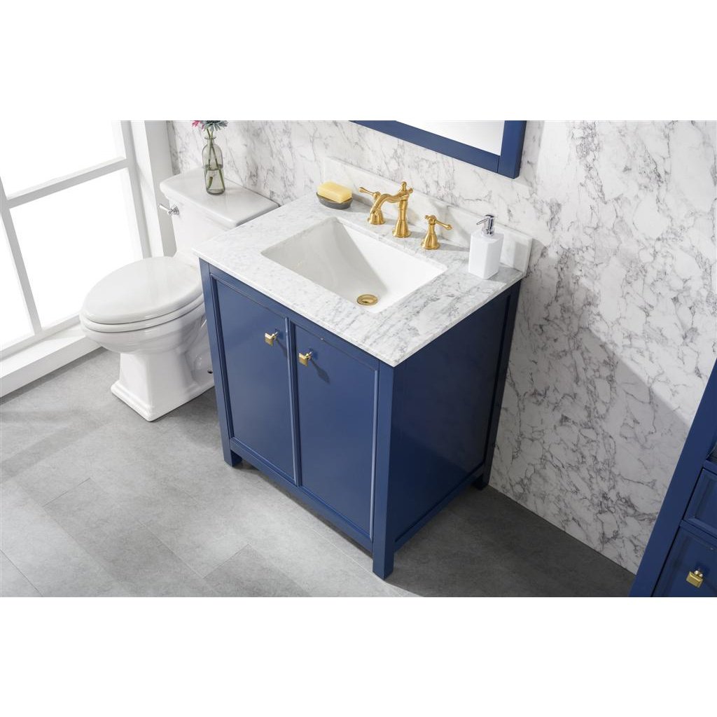 Legion Furniture 30" Blue Finish Sink Vanity Cabinet With Carrara White Top WLF2130-B