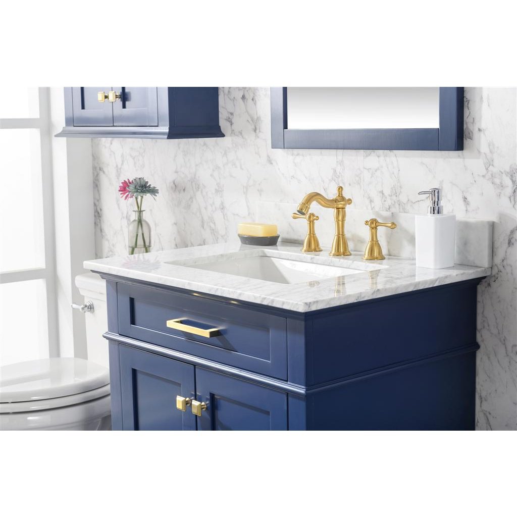 Legion Furniture 30" Blue Finish Sink Vanity Cabinet With Carrara White Top WLF2230-B