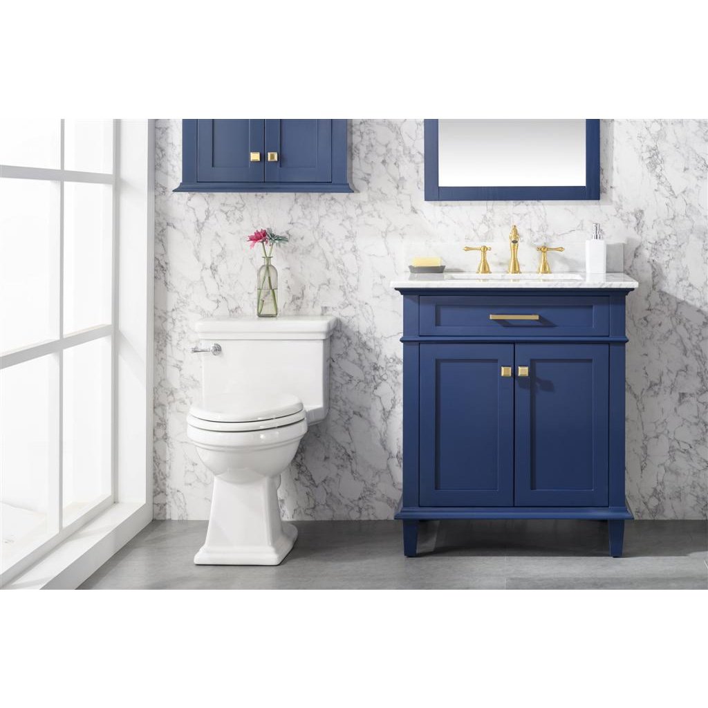 Legion Furniture 30" Blue Finish Sink Vanity Cabinet With Carrara White Top WLF2230-B