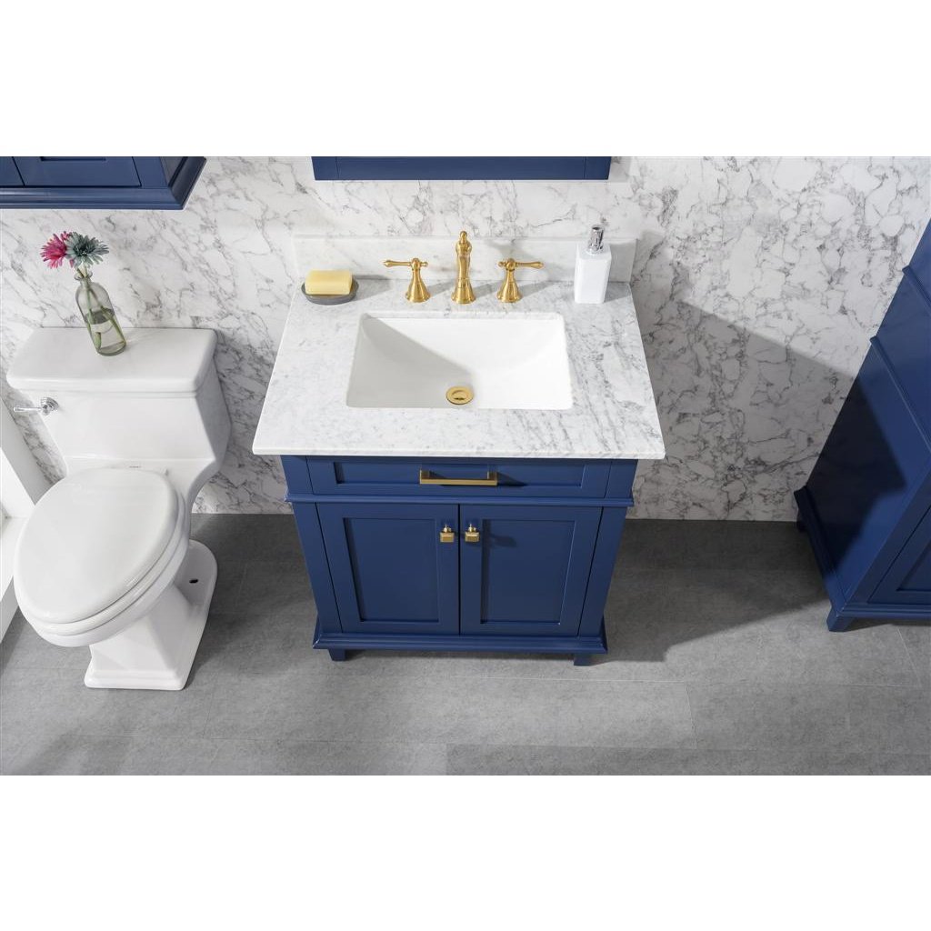 Legion Furniture 30" Blue Finish Sink Vanity Cabinet With Carrara White Top WLF2230-B