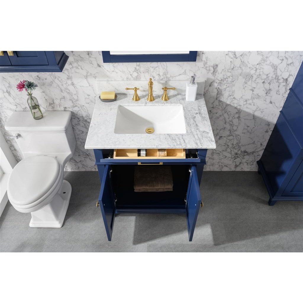 Legion Furniture 30" Blue Finish Sink Vanity Cabinet With Carrara White Top WLF2230-B