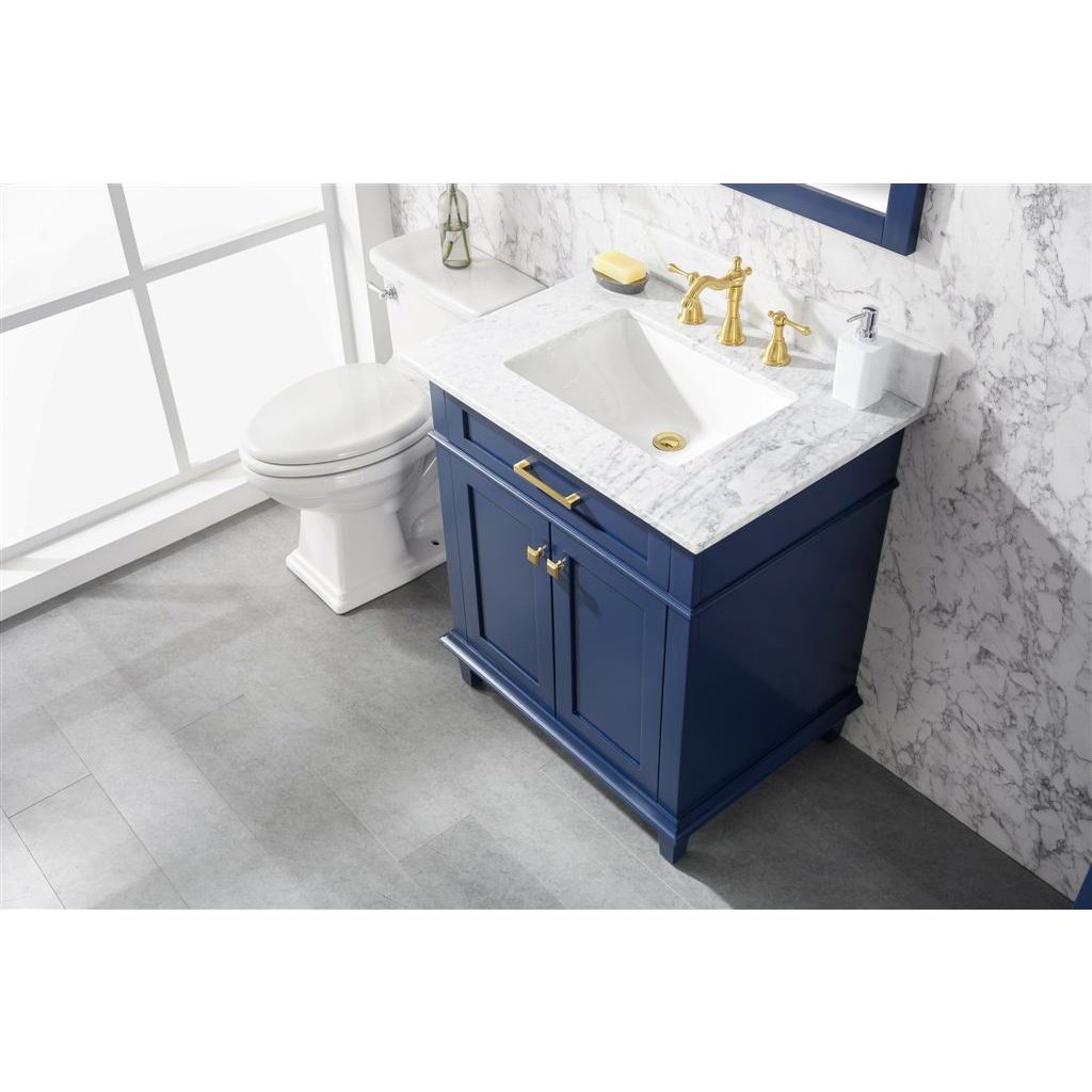 Legion Furniture 30" Blue Finish Sink Vanity Cabinet With Carrara White Top WLF2230-B