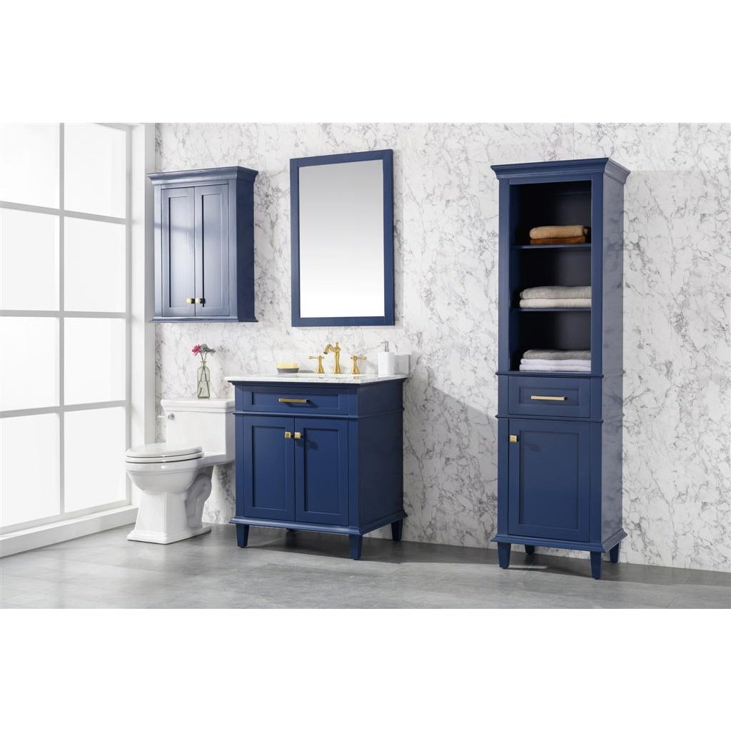 Legion Furniture 30" Blue Finish Sink Vanity Cabinet With Carrara White Top WLF2230-B