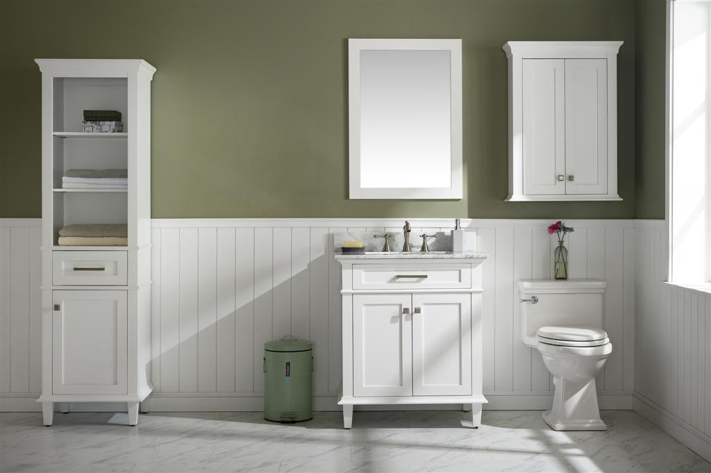 30" Haven Vanity with Single Sink and Carrara Marble Top in White Finish
