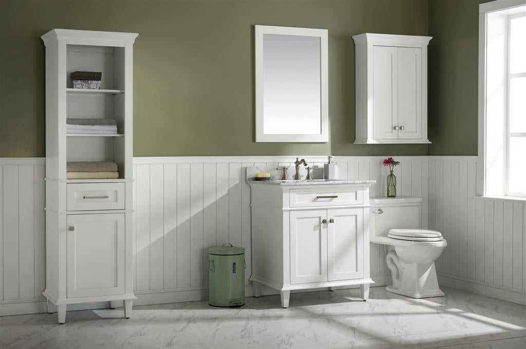 30" Haven Vanity with Single Sink and Carrara Marble Top in White Finish