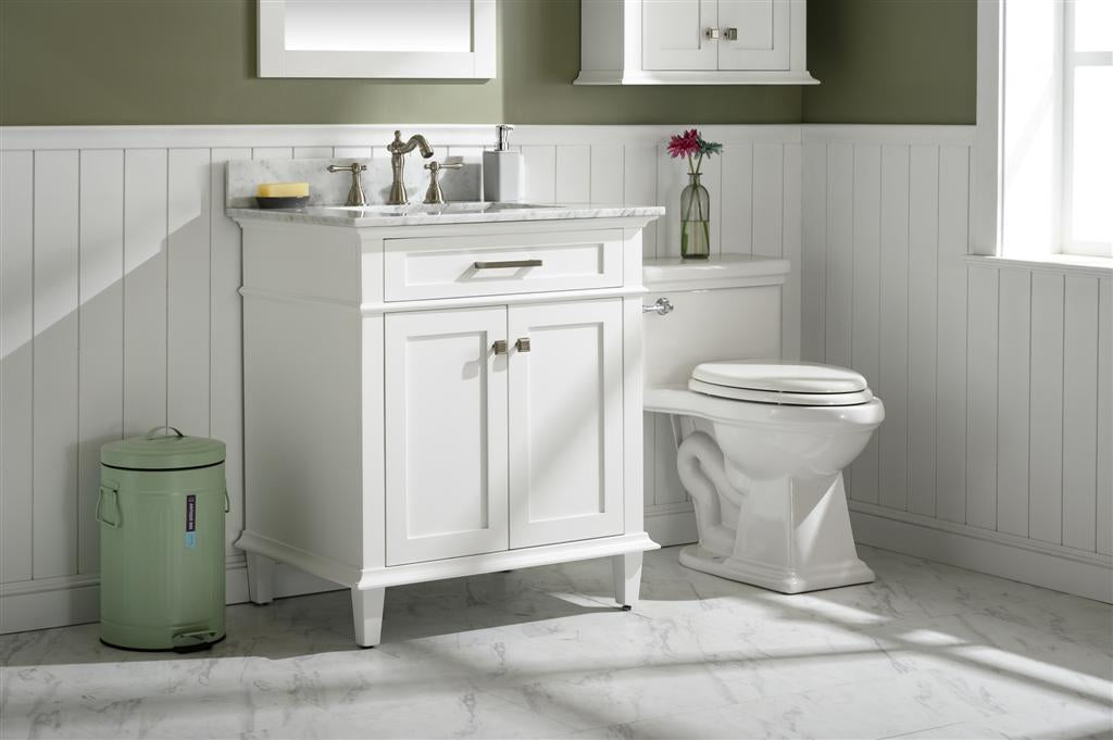 30" Haven Vanity with Single Sink and Carrara Marble Top in White Finish