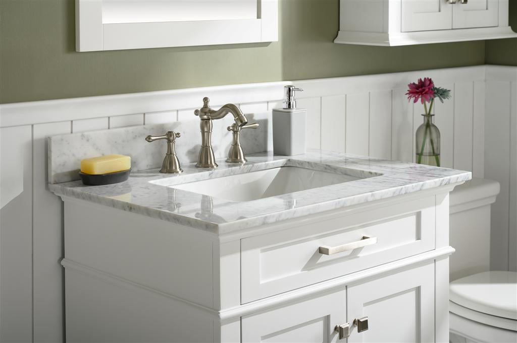 30" Haven Vanity with Single Sink and Carrara Marble Top in White Finish