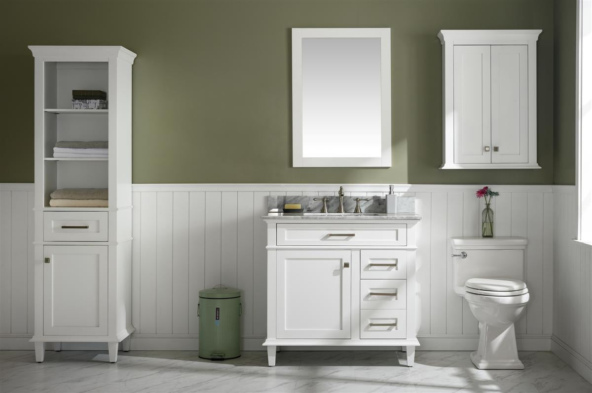 36" Haven Vanity with Single Sink and Carrara Marble Top in White Finish