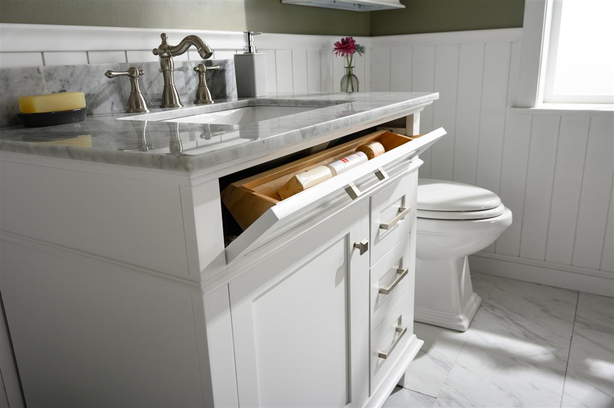 36" Haven Vanity with Single Sink and Carrara Marble Top in White Finish