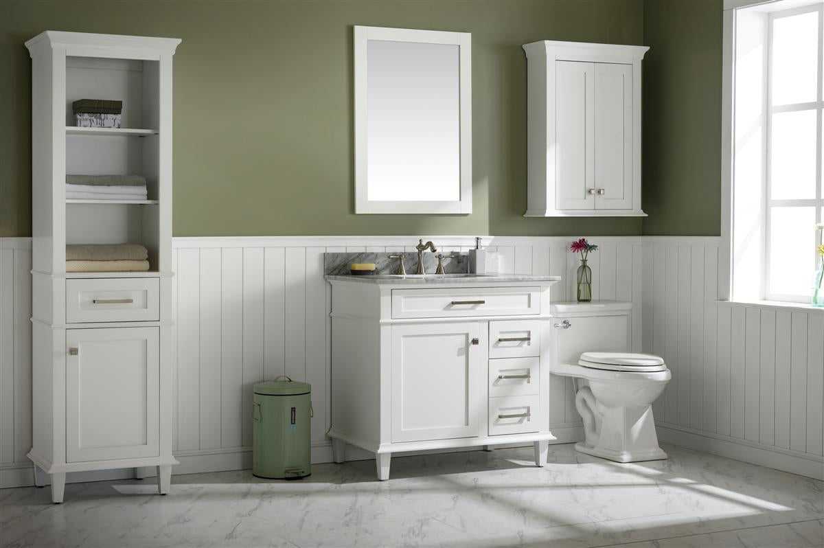 36" Haven Vanity with Single Sink and Carrara Marble Top in White Finish