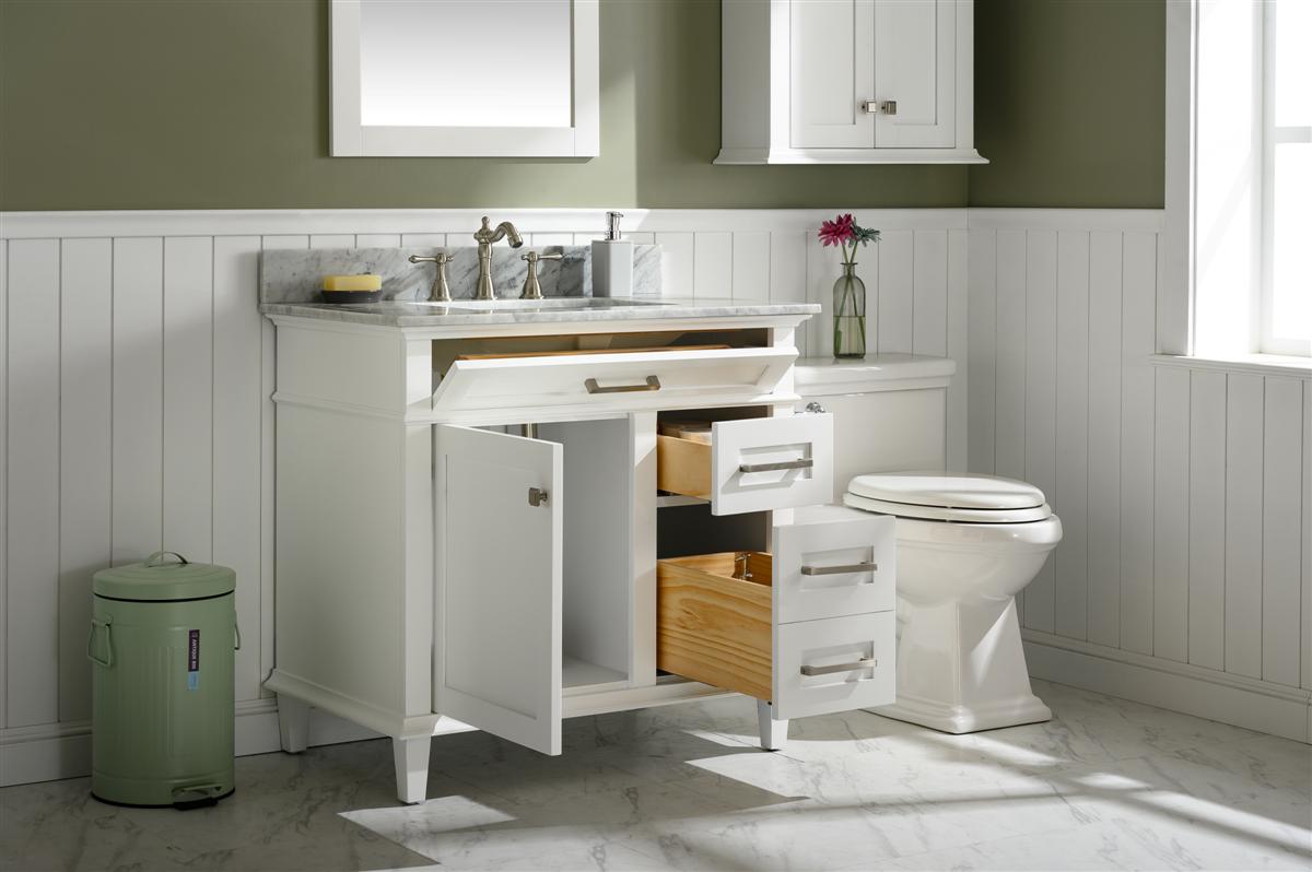 36" Haven Vanity with Single Sink and Carrara Marble Top in White Finish