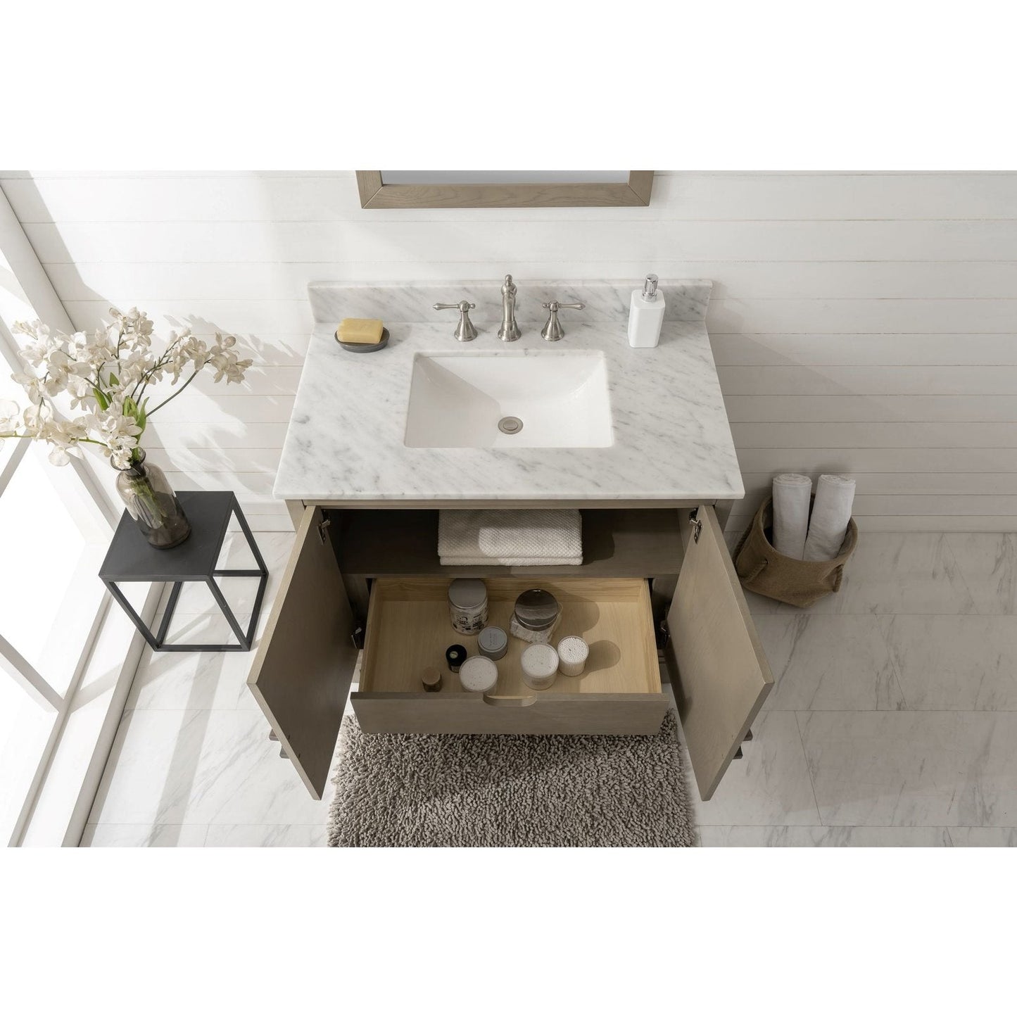 Legion Furniture 36" Antique Gray Oak Vanity With Carrara White Top WLF7040-36-AGO-CW