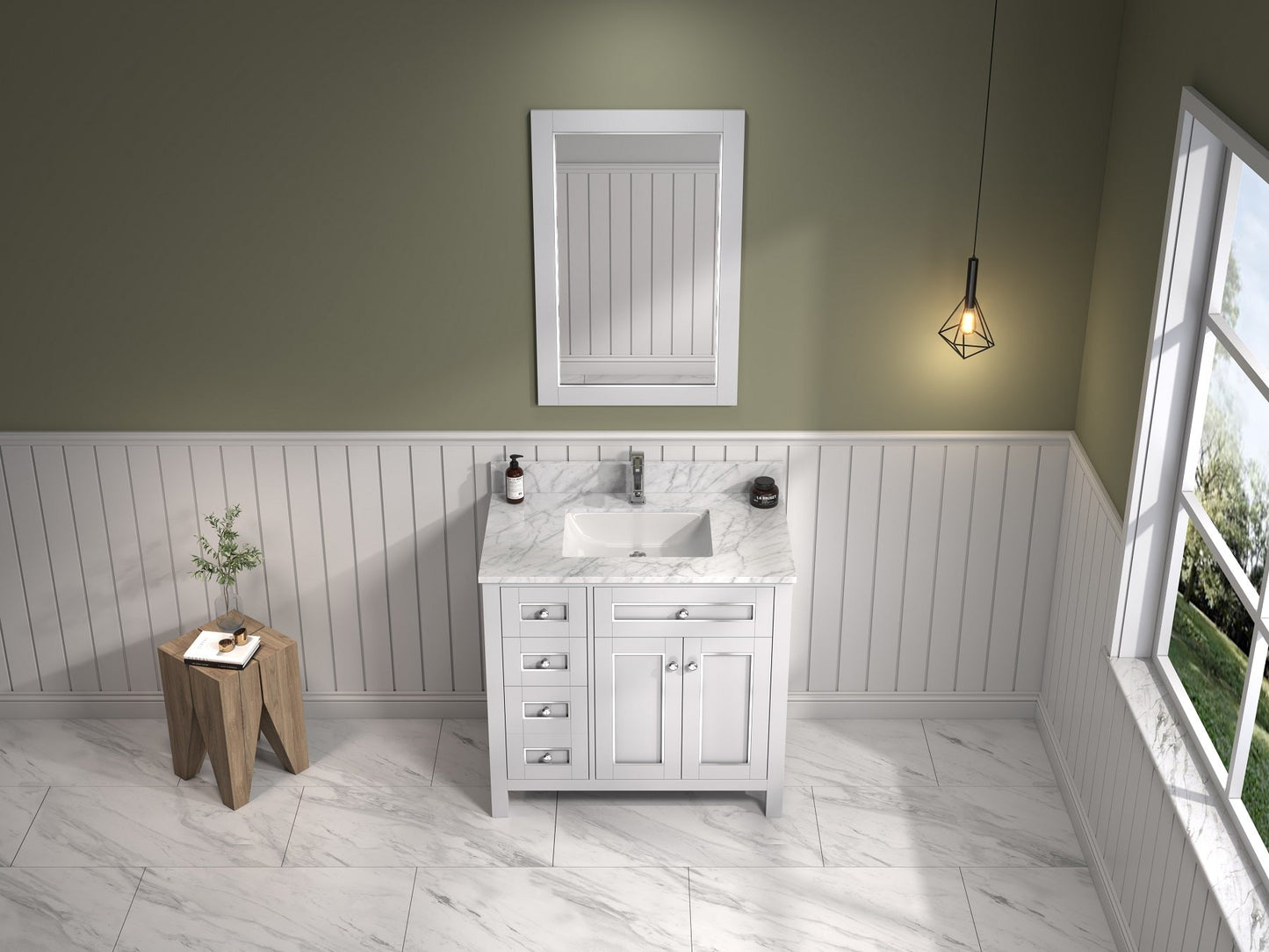 36" Willow Vanity with Single Sink and Carrara Marble Top in White
