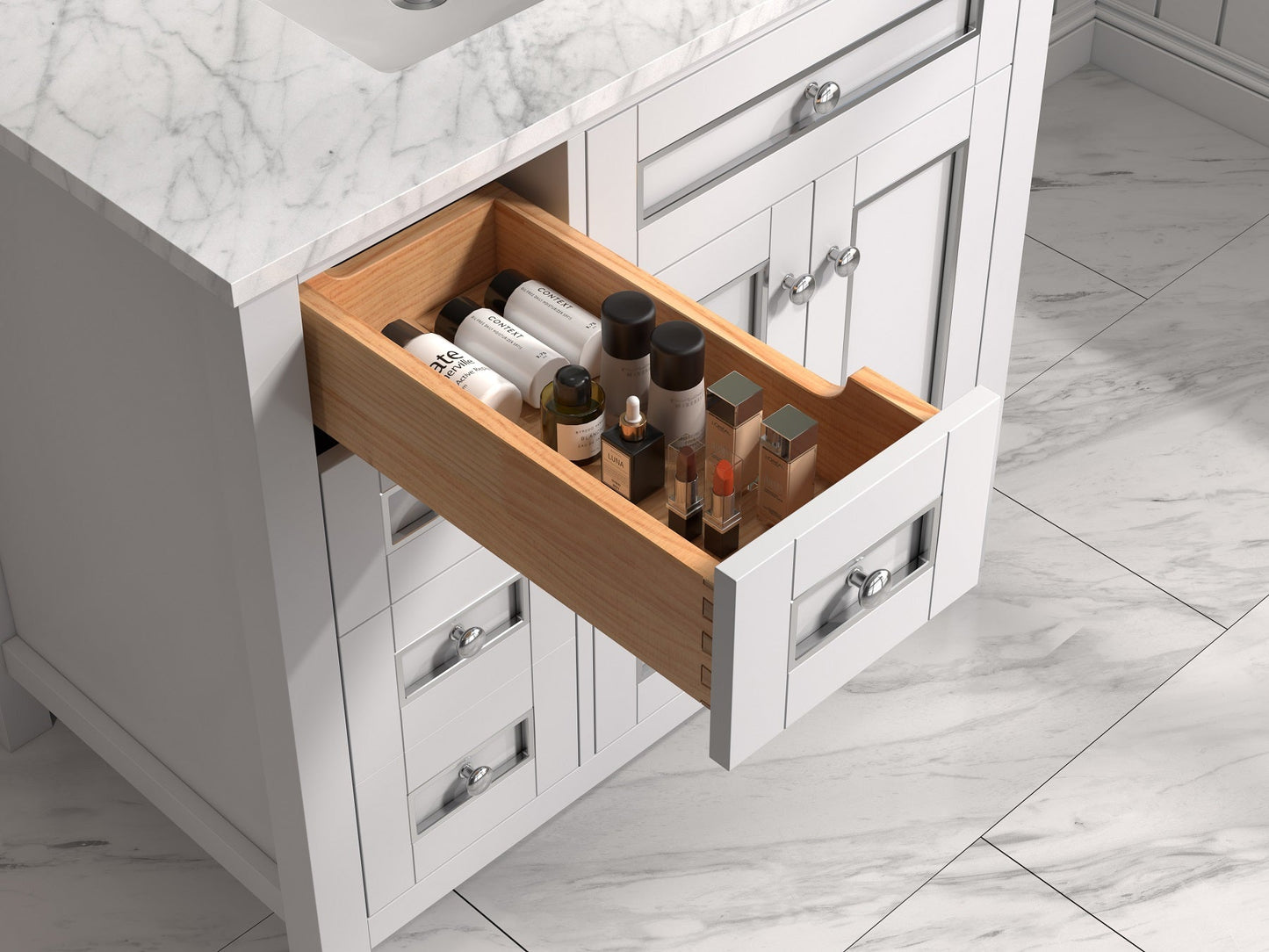 36" Willow Vanity with Single Sink and Carrara Marble Top in White
