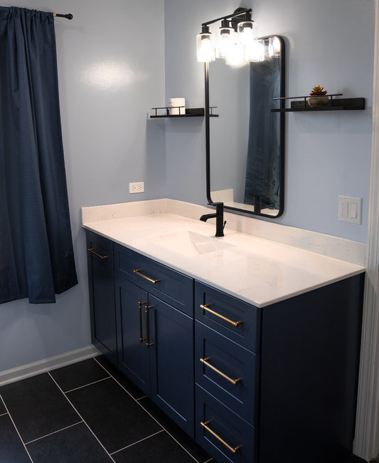 Completed bathroom vanity installation by Lotus Home Improvement in Chicago’s north suburbs with custom cabinetry and modern finishes