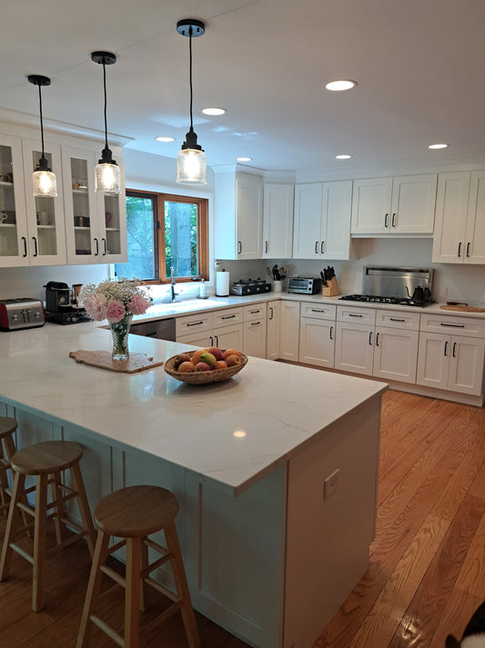 Highland Park Kitchen Remodel with Quartz Countertops, White Shaker Cabinets & Desk Area Upgrade