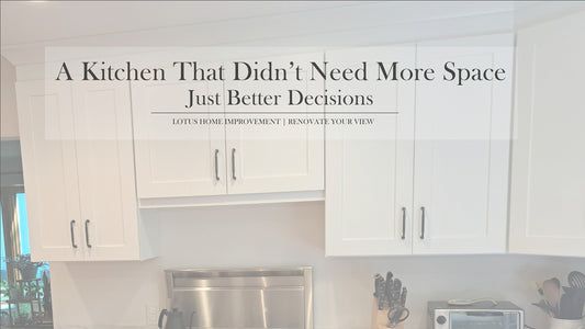 White shaker kitchen cabinets with editorial title overlay about intentional kitchen design