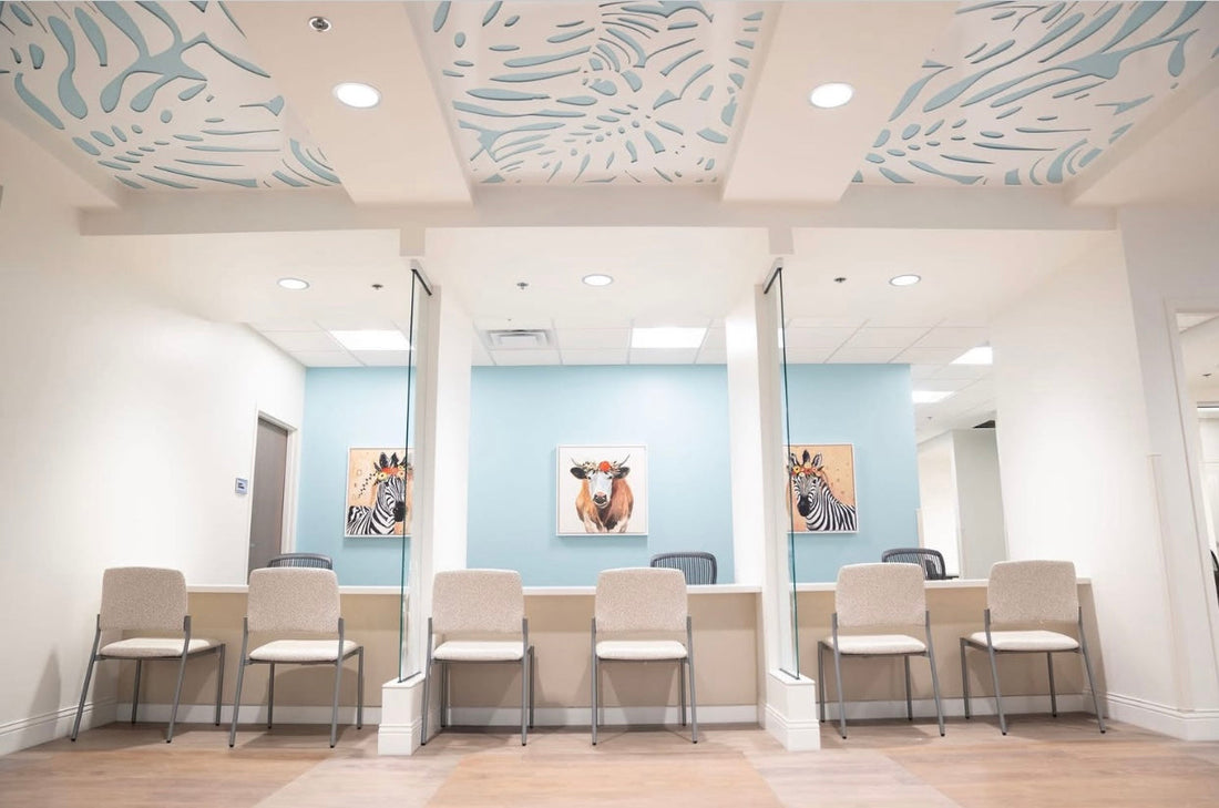 Modern medical office reception area with durable flooring and cabinetry by Lotus Home Improvement in Grayslake