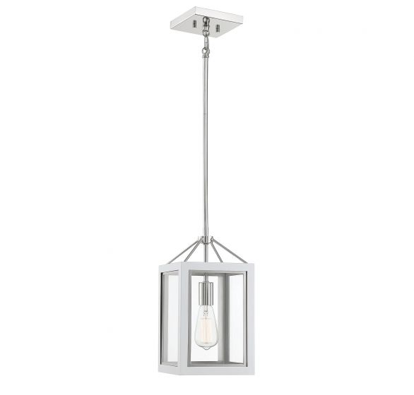 Carlton 1-Light Pendant in White with Polished Nickel Accents