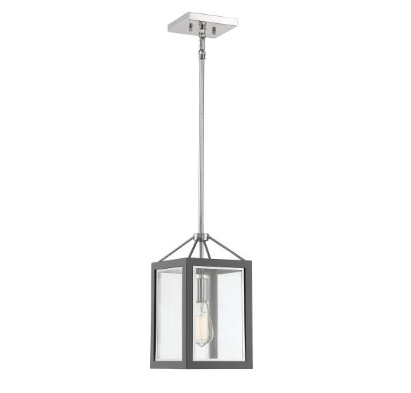 Carlton 1-Light Pendant in Gray with Polished Nickel Accents