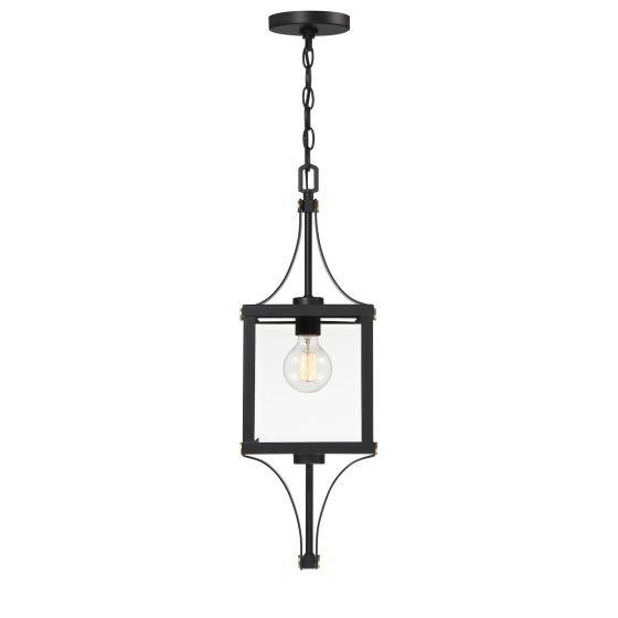 Raeburn 1-Light Outdoor Hanging Lantern in Matte Black and Weathered Brushed Brass