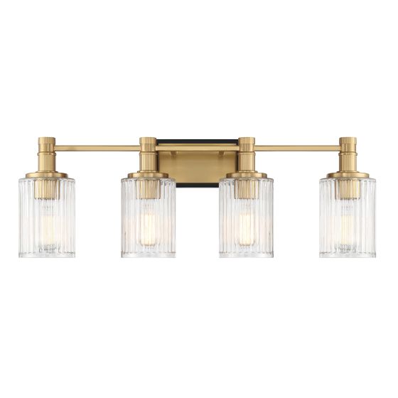 Concord 4-Light Bathroom Vanity Light in Matte Black with Warm Brass