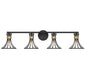 Breur 4-Light Bathroom Vanity Light in Matte Black with Warm Brass Accents