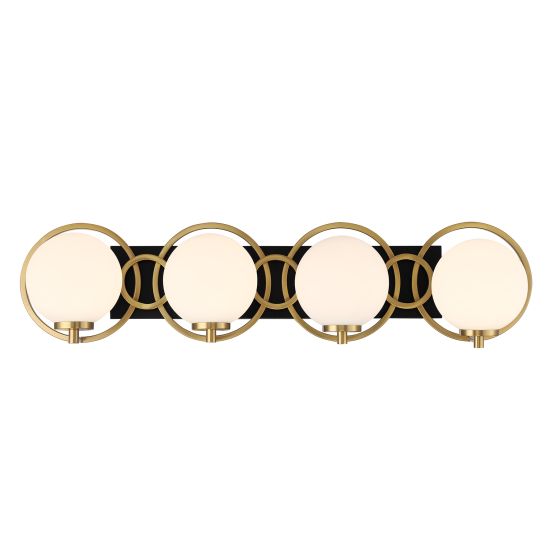 Alhambra 4-Light Bathroom Vanity Light in Matte Black with Warm Brass