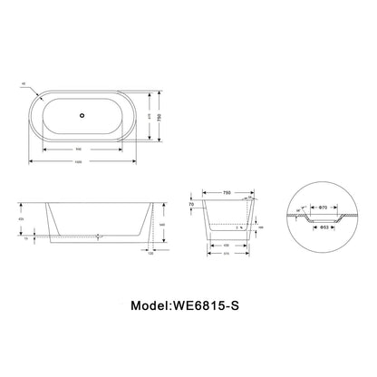 Legion Furniture 59" White Acrylic Tub - No Faucet WE6815-S