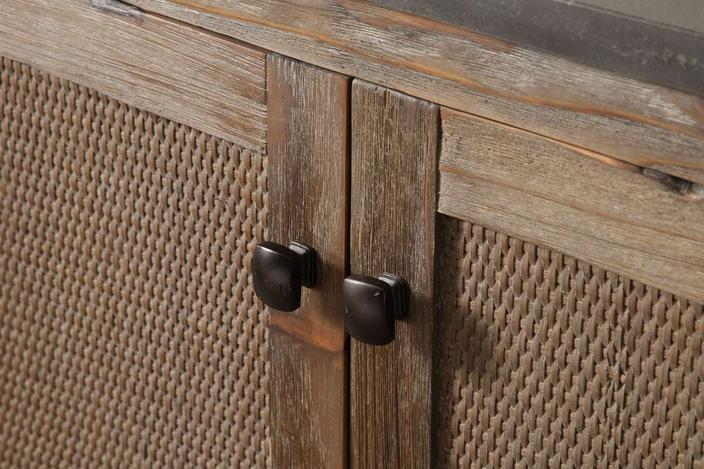 36" Rustic Rattan Single Sink Bathroom Vanity with Stone Top