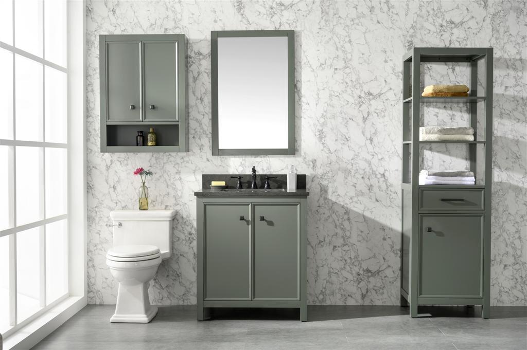 30" Bainbridge Vanity with Single Sink and Blue Limestone Top in Pewter Green Finish