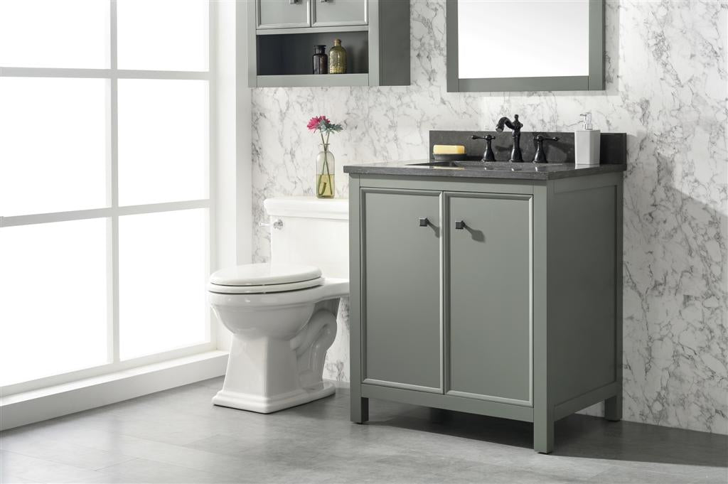 30" Bainbridge Vanity with Single Sink and Blue Limestone Top in Pewter Green Finish